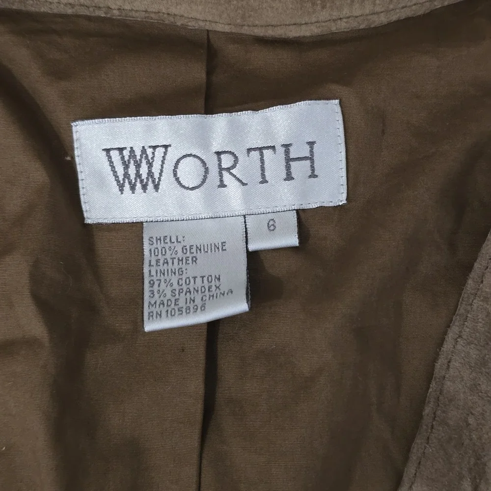 Worth 100% Leather Brown Suede Jacket Lace Detail Womens Size 6‎ Boho Western